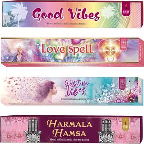Soul Sticks Hand-Rolled Incense Sticks Variety 4 Pack | 100% Natural Masala Incense Organic Home Fragrance Agarbatti | 15 Grams Per Pack - 60 Grams Total (Divine Energy)