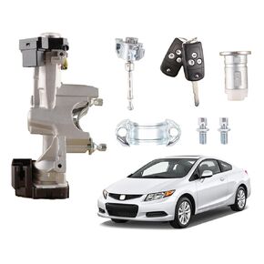 Ignition Switch Lock Cylinder, Front Left Door Lock Cylinder W/Keys, Fuel Cap Lock Cylinder, Compatible with Honda Civic 2012 2013 2014 2015, Replace#72185-TR0-A01, 118456-05522493