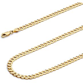 Wellingsale 14K Solid Gold Cuban Link Open Curb Cains (حدد خيارات)