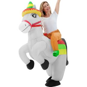 Cinco De Mayo Adult Inflatable Donkey Costume with Sombreros Riding on Donkey Outfit for Mexican Fiesta Taco Luau Party Halloween