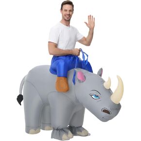 Spinosaurus Inflatable Rhino Costume for Adult Blow Up Halloween Costume Funny Ride On Animal Costumes Inflatable Rhinoceros Costumes for Men Women