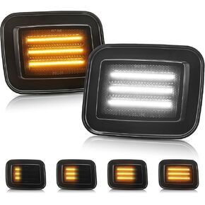 Turn Signal Lights Fit for 2003-2009 Hummer H2 with White Parking Lights, Dynamic Sequential Dual Color Switchback-Smoked Len, Hummer H2 Accessories