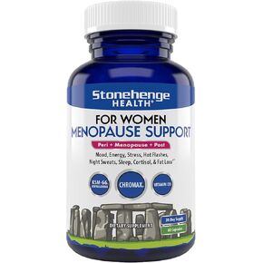 Stonehenge Health for Women Menopause Support for Peri + Menopause + Post - Mood, Energy, Stress, Hot Flashes, Night Sweats, Sleep & Cortisol, Chromax Chromium, Vitamin D3, KSM-66 Ashwagandha Extract