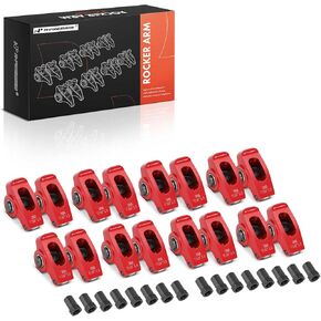 A-Premium 16Pcs Red Aluminum Engine Roller Rocker Arms with Needle Bearings Compatible with Chevy SBC 350, 1.5 Ratio, 7/16" Studs
