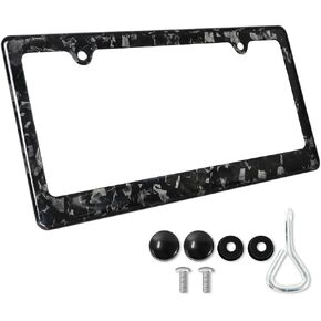 Universal Forged Carbon Fiber License Plate Frame, Real Carbon Fiber US Car Tag Holder Cover with Screw Caps(2 Holes)-2 Pack