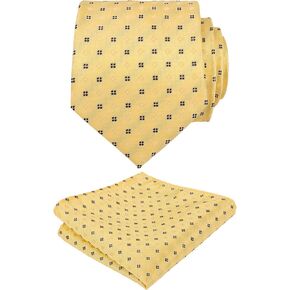 Alizeal Mens 3.15inches Business Tie with Geometrical Pattern Pocket Square Set