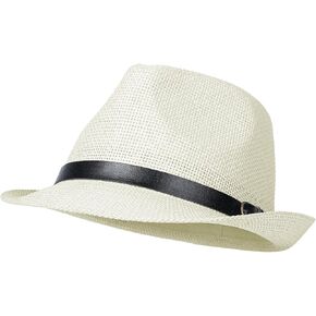 Straw Fedora Hat for Men Women Short Brim Panama Trilby Hat Sun Summer Beach Hat with Belt Buckle