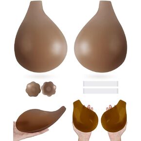 APOWUS Sticky Bra Push Up, Adhesive Backless Strapless Bras for Big Busted Women with Reusable Nipple Covers Coffee