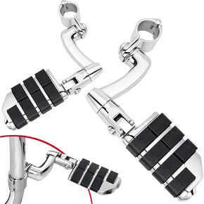 Benlari Highway Pegs Longhorn Offset, 1-1/4" 304 Stainless Steel Clamps Extension Arms Footpegs Fit for Harley Touring Street Glide Softail Dyna Sportster fits 1.25"(32mm) Engine Guard Style3 (Chorme)