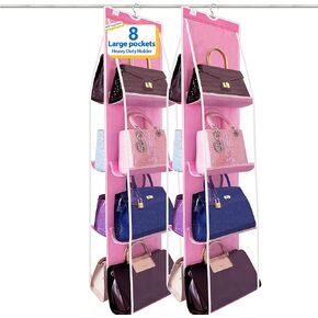purse organizer for closet, 2-Pack, purse organizer, new improved larger purses design, purse storage, Heavy-Duty Metal Hooks, Luxe Closet Organization for High-End Homes(Pink)