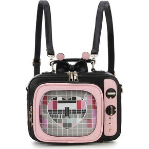 Retro TV Shaped Ita Bag Backpack Small Pin Display Bag with Inserts Cute Ita Crossbody Bag for Enamel Pins Display