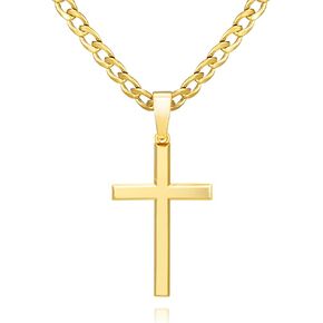 SWEETV 18K Gold Over 925 Sterling Silver Cross Necklace for Men/Women, Stainless Steel Cuban/Rope Chain Cross Pendant 18-20 inch, Religious Jewelry Gifts for Men
