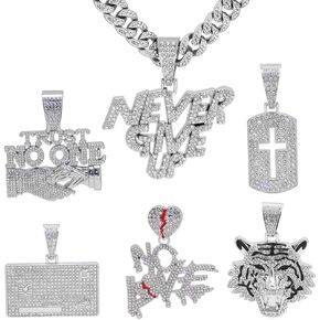 GuoShuang Silver Cuban Link Chain for Men with Pendant,miami Ice Out Diamond Cuban Link Tiger Cross Never Give UP Cridit Card VISA Necklace Hip Hop Jewelry men necklace