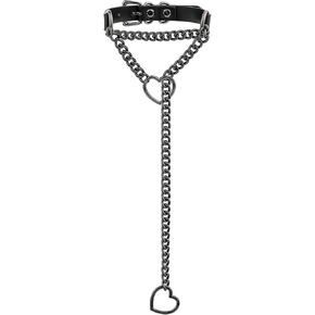 Handmade Black Heart Choker Collar For Women, Punk Gothic O-ring Slip Chain Necklace with Adjustable Vegan Leather Buckle