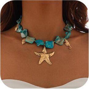 Starfish Shell Necklaces for Women Trendy Summer Boho Seashell Pendant Beach Necklace Gold Charm Choke Necklace Dainty Statement Necklace Fashion Surfer Jewelry Gift in Kuwait