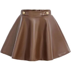 SweatyRocks Girl's Pu Leather Skirt A Line Button Front High Waisted Flared Mini Skirts