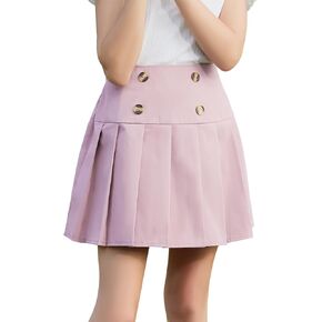 GORLYA Girls School Uniform Woven High Waist Button Front Skater Tennis Pleated Hem Short Skirt 6-14Y