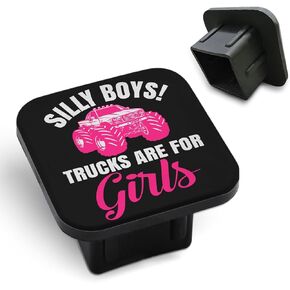 Pink Truck Hitch Covers Silly Boys Trucks are for Girls Words Funny Monster Car Black Square Towing Hitch Covers 2" Heavy Duty Trailer Hitch Tube Cover Plug Cap Rubber for Most Vehicles SUV