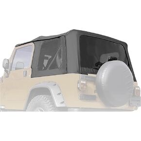 HECASA Soft Top Compatible with 1997-2006 Jeep Wrangler TJ 2 Door Black Soft Roof with Rear Plastic Tinted Windows Premium Sailcloth Vinyl - No Upper Door Skins