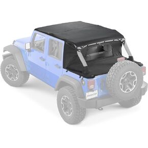 Mastertop 3 قطع Ultimate Summer Suild Top Top Combo - Bimini Soft Top ، Sturly Cartain Cartain ، وغطاء شحن Tonneau - يناسب Jeep Wrangler JK Jku Unlimited 4 -Door 2010-2018 - Black Mastertwill