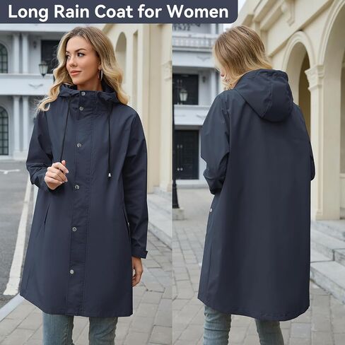 American Trends Packable Waterproof Rain Jacket Women with Hood Raincoat Windbreaker Long Hooded Trench Coats S-2XL Available in Saudi Arabia