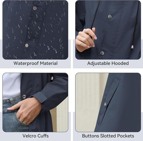 American Trends Packable Waterproof Rain Jacket Women with Hood Raincoat Windbreaker Long Hooded Trench Coats S-2XL Available in Saudi Arabia