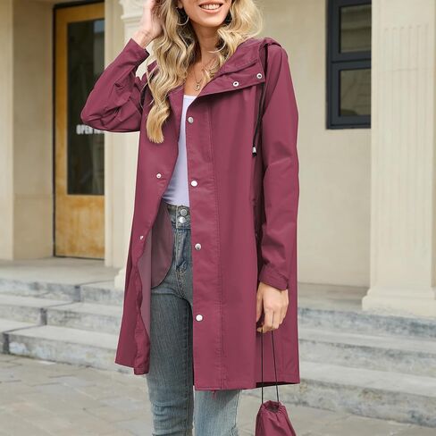 American Trends Packable Waterproof Rain Jacket Women with Hood Raincoat Windbreaker Long Hooded Trench Coats S-2XL Available in Saudi Arabia
