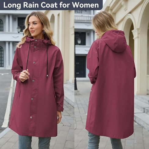 American Trends Packable Waterproof Rain Jacket Women with Hood Raincoat Windbreaker Long Hooded Trench Coats S-2XL Available in Saudi Arabia