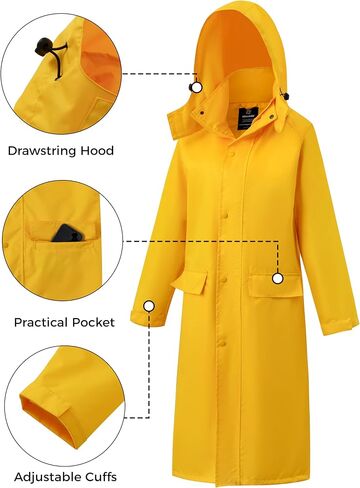 Wantd Long Rain Coat للنساء معطف واق من المطر مع غطاء محرك السيارة كامل الطول طرافة قابلة للتزويد in Kuwait