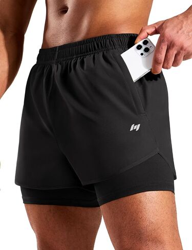 Mier Mens 2-in-1 شورت شورت 5 بوصات تجارب الجثة الجافة الجافة شورت التدريب الرياضي مع بطانة الضغط ، 3 جيوب السوستة in Kuwait
