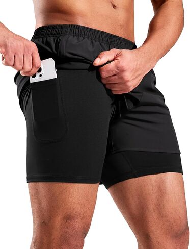 Mier Mens 2-in-1 شورت شورت 5 بوصات تجارب الجثة الجافة الجافة شورت التدريب الرياضي مع بطانة الضغط ، 3 جيوب السوستة in Kuwait