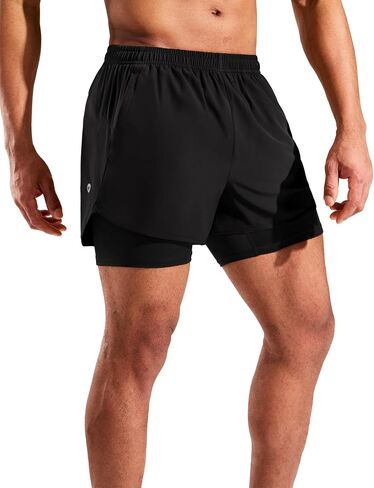 Mier Mens 2-in-1 شورت شورت 5 بوصات تجارب الجثة الجافة الجافة شورت التدريب الرياضي مع بطانة الضغط ، 3 جيوب السوستة in Kuwait