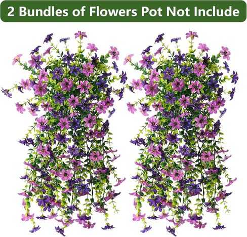 Artificial Hanging Flowers Plants for Outdoor Spring Decoration, 2 PCS Fake Silk Daisy Flower Planter UV Resistant Look Real for Outside Patio Porch Home Summer Decor (Double Purple) in Kuwait