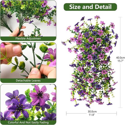 Artificial Hanging Flowers Plants for Outdoor Spring Decoration, 2 PCS Fake Silk Daisy Flower Planter UV Resistant Look Real for Outside Patio Porch Home Summer Decor (Double Purple) in Kuwait