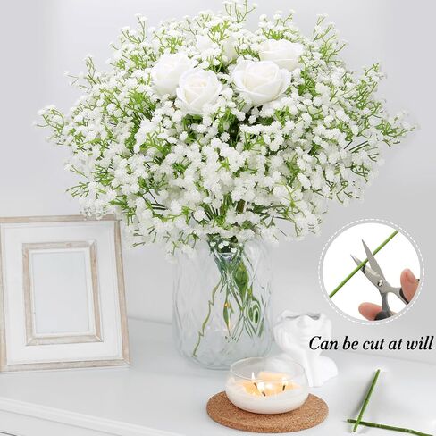 Babys Breath Artificial Flowers, Real Touch Babys Breath Flowers Artificial Bulk for Wedding Decor, White Fake Flowers for Party Home Garden Decor (6, White) in Saudi Arabia
