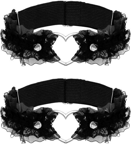2PCS Black Garters, Lace Thigh Garter Thigh Garters for Women, Adjustable Heart Leg Garter for Women Elastic Plus Size in Saudi Arabia