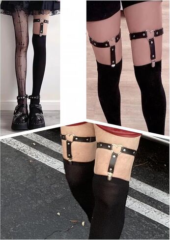 Outman 2 Pcs Adjustable Elastic Thigh Garter Belts Punk Gothic Heart Leg Garter with Metal Clip in Saudi Arabia