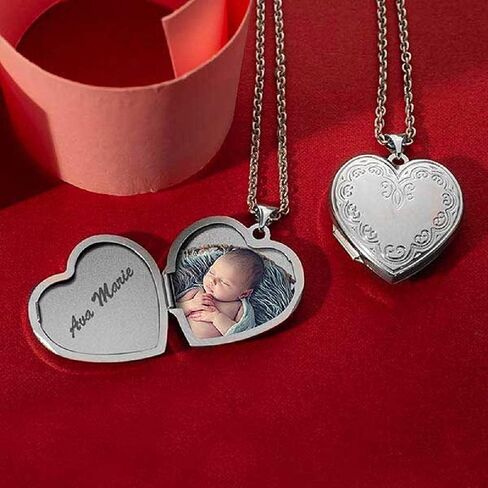 Sterling Silver Heart Picture Locket 3/4 Inch X 3/4 Inch - Includes 18 inch Chain in Kuwait
