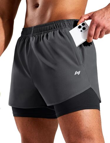 Mier Mens 2-in-1 شورت شورت 5 بوصات تجارب الجثة الجافة الجافة شورت التدريب الرياضي مع بطانة الضغط ، 3 جيوب السوستة in Kuwait