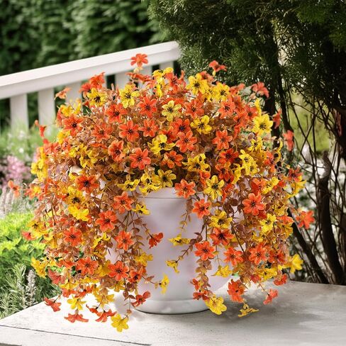 Artificial Hanging Flowers Plants for Outdoor Spring Decoration, 2 PCS Fake Silk Daisy Flower Planter UV Resistant Look Real for Outside Patio Porch Home Summer Decor (Double Purple) in Kuwait
