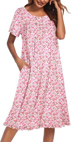 Ekouaer Nightgowns for Women with Pockets Button Front Short Sleeve House Dresses Floral Print Mumu Dress in Saudi Arabia
