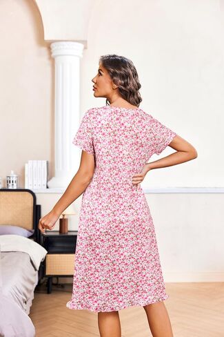 Ekouaer Nightgowns for Women with Pockets Button Front Short Sleeve House Dresses Floral Print Mumu Dress in Saudi Arabia