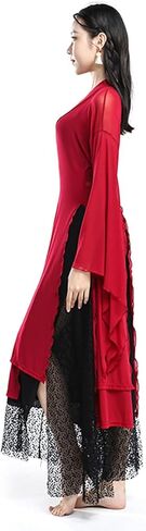 Women's Chinese Dance Tops Sheer Wide Sleeve Wrap Front Side Split Hanfu Top in Kuwait