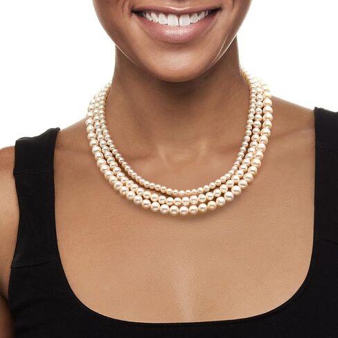 Ross-Simons 5-8mm Cultured Pearl 3-Strand Necklace With Sterling Silver in Kuwait