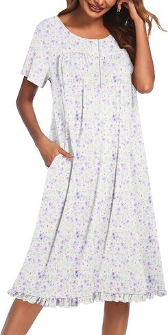 Ekouaer Nightgowns for Women with Pockets Button Front Short Sleeve House Dresses Floral Print Mumu Dress in Saudi Arabia