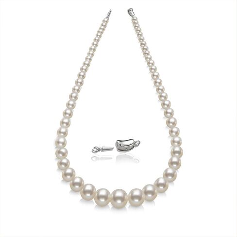 Women's Pearl Necklace Set AAAA Ivory Cultured Pearls | Pagoda Chain 18 inch - 19 inch Necklace and Pearl Earrings - 925 Sterling Silver Clasp in Saudi Arabia
