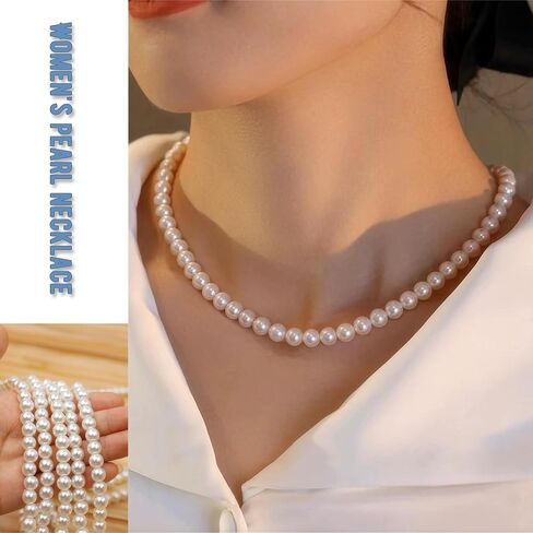 Women's Pearl Necklace Set AAAA Ivory Cultured Pearls | Pagoda Chain 18 inch - 19 inch Necklace and Pearl Earrings - 925 Sterling Silver Clasp in Saudi Arabia