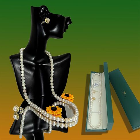 Women's Pearl Necklace Set AAAA Ivory Cultured Pearls | Pagoda Chain 18 inch - 19 inch Necklace and Pearl Earrings - 925 Sterling Silver Clasp in Saudi Arabia