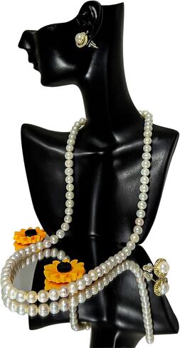 Women's Pearl Necklace Set AAAA Ivory Cultured Pearls | Pagoda Chain 18 inch - 19 inch Necklace and Pearl Earrings - 925 Sterling Silver Clasp in Saudi Arabia