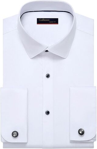 Gollnwe Men's Slim Fit French Cuff Stretch Bamboo Solid Dress Shirt in Kuwait